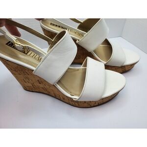 Ellen Tracy Slingback Wedge‎ Sandals Womens Size 9M White Leather Open Toe
